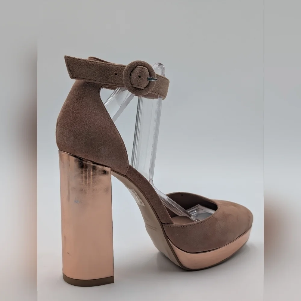 Free People Mix &Mingle Peach Suede Metallic Rose Gold Platform Heels US 7 EU 38